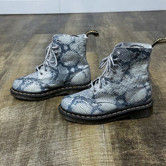 Dr Martens Pascal snake moto combat boots / blue grey snakeskin - Picture 3 of 9
